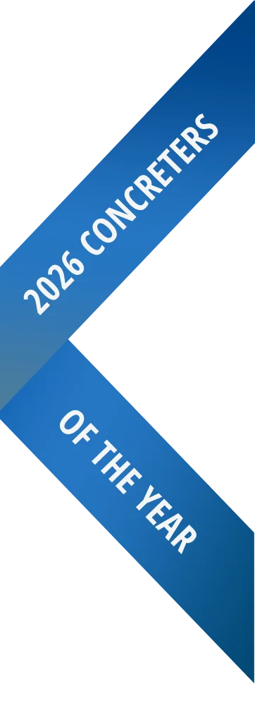 Blue ribbon graphic displaying '2026 Concreters of the Year' | concrete contractor | Conker